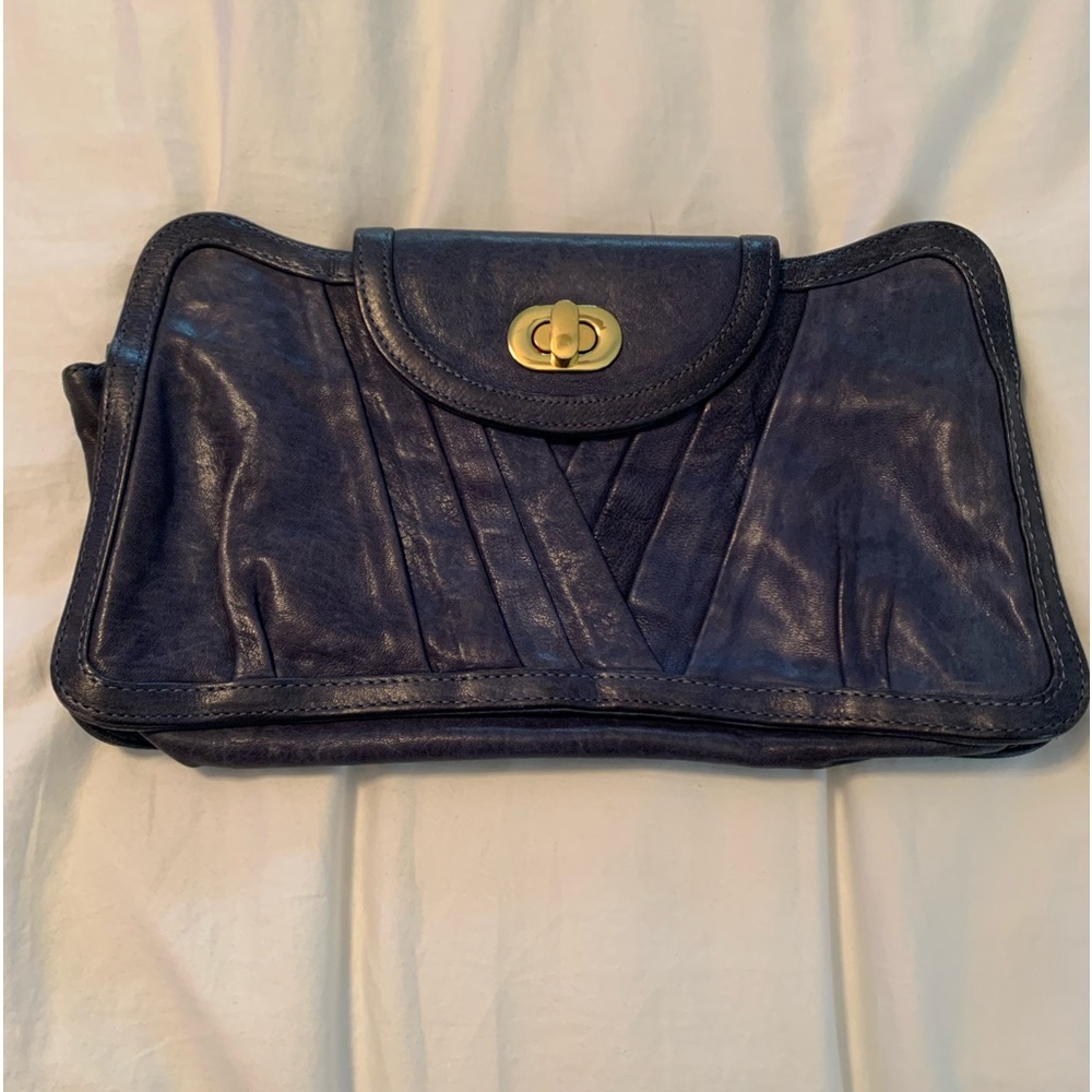 Tressje Cerulean Blue Leather Clutch Bag